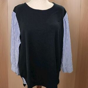 Lane Bryant Midnight Blue Tunic Top 26/28 Striped Sleeve Stretch Career Blouse